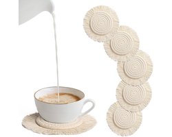 besbomig 6 stuks onderzetters voor glazen, ronde boho onderzetters voor drankjes, handgemaakte macramé glazen onderzetters, kopjes onderzetters voor huisdecoratie, kopjes, vazen decoratie - beige