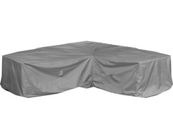 Beschermhoes voor loungeset L-vorm asymmetrisch | 175 x 237 x 80 cm | lange zijde gezien van rechts in zittend perspectief | polyesterweefsel van het type Oxford 600D, kleur: grijs.