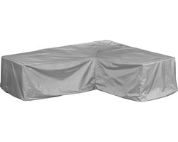 Beschermhoes voor loungeset L-vorm asymmetrisch | 195 x 255 x 80 cm | lange zijde gezien van rechts in zittend perspectief |polyesterweefsel, Kleur: taupe (lichtgrijs)