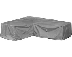 Beschermhoes voor loungeset L-vorm asymmetrisch | 255 x 195 x 80 cm | lange zijde gezien van links in zittend perspectief | polyesterweefsel van het type Oxford 600D, kleur: grijs.
