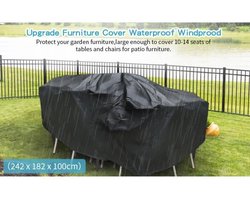 Beschermhoes voor tuinmeubelen, tafelhoes, waterdichte stofdichte hoes, zware kwaliteit 600D, afmeting 242 x 182 x 100 cm