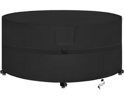 Beschermhoes voor Tuintafel van Oxford Stof 520D, Duurzaam, Waterdicht, Winddicht, UV-Bescherming, Ventilatie, Rond (Diameter 135 x 80 cm) - Zwart