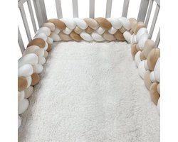 Beschermkussen Rond Bed - Vloerkussen Baby Veiligheid - Zacht Gevlochten Velours - 4 Stuks - Kinderkamer Wit