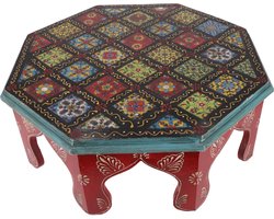Beschilderd Tafeltje - Mozaïek Tafel - Decoratief Meubel - Handbeschilderd India - Ø 41 cm - Rood