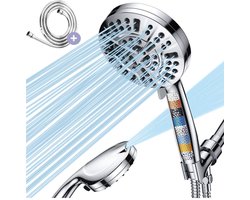 Besjaar Douchekop met Slang – Hoge Druk met Filter – 10 Sproeistanden - Regendouche – Waterbesparende Handdouche – Zilver