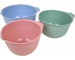 Beslagkommen set - Blauw / Groen / Roze - Schalen - Mengkommen - 3 delig - Kunststof - 1.5L / 2L / 3L - Aanmaakblokjes