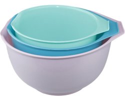 Beslagkommen set - Roze / Blauw / Turquoise - Schalen - Mengkommen - 3 delig - Kunststof - 1.5L / 2L / 3L