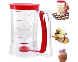 Beslagtrechter - Beslag dispenser - maatbeker plastic - Cakebeslagdispenser - Pannenkoekbeslagschenker - Keukengereedschap van voedselkwaliteit - Rood - Ideaal voor het maken van cupcakes muffins pannenkoeken wafels en andere gebakjes