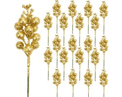 Bessenbundel - 20 bessen - Glinsterend goud - Ornamenten - Kerstboomvulling - Kunstmatige kerstboomversiering en vulling - Zelfgemaakte kerstkrans - Feest- en woondecoratie