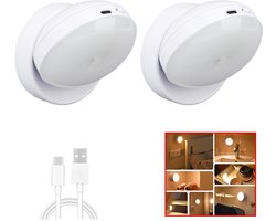 Best Active LumoSense Nachtlampje - 2 Stuks - LED Wandlamp met Bewegingssensor - Magnetisch - 360 Graden Draaibaar - Oplaadbaar via USB-C - Dag- en Nachtsensor - Warm Wit Licht