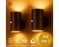 Best Active Magnetisch LED Nachtlampje met Bewegingssensor - 2 stuks - USB-C Oplaadbaar - Dag- en Nachtsensor - 10,7 x 9,3 cm - Boven en Onder Verlichting - Dimbaar - Nachtlamp - Wandlamp - Zwart