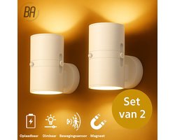 Best Active Magnetisch LED Nachtlampje met Bewegingssensor - 2 stuks - USB-C Oplaadbaar - Dag- en Nachtsensor - 10,7 x 9,3 cm - Boven en Onder Verlichting - Dimbaar - Nachtlamp - Wandlamp - Wit