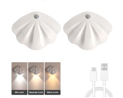 Best Active Nachtlampje - 2 Stuks - LED Wandlamp met Bewegingssensor - Dimbaar en Oplaadbaar via USB-C - Dag- en Nachtsensor - 3 Lichtkleuren - Wit
