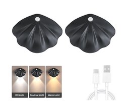 Best Active Nachtlampje - 2 Stuks - LED Wandlamp met Bewegingssensor - Dimbaar en Oplaadbaar via USB-C - Dag- en Nachtsensor - 3 Lichtkleuren - Zwart