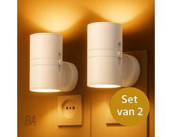 Best Active Nachtlampje Stopcontact - 2 stuks - Dag- en Nachtsensor - Stekkerlampen - 10,7 x 9,3 cm - Volwassenen - Boven en Onder Verlichting - Dimbaar - Stekkerspot - Nachtlamp - Wit