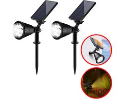 Best Active Solar Spotlight Tuinverlichting op Zonne Energie - 2 Stuks - Warm Wit Licht - Dag- en Nachtsensor - 7 LED Lampen - IP65 Waterbestendig - Tuinlampen op Zonneenergie Buiten - Solar Tuinverlichting - Wandlamp - Zwart