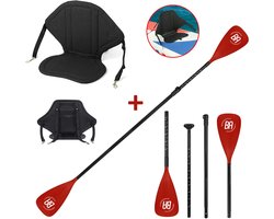 Best Active SUP Zitje + Dubbele SUP Peddel Set - Kajak Stoel met Rugleuning & 4-Delige Kajakpeddel - Verstelbaar 155-220 cm - SUP Board - SUP Accessoires - Zwart/Rood