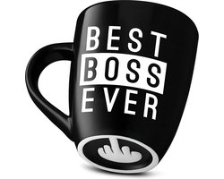 Best Boss Ever - Grappige Mok Cadeau - Tekst Beker Met Middelvinger Op De Bodem 400 ML - Zwart