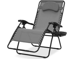 Best Choice Products Oversized Zero Gravity Stoel, opvouwbare outdoor patio lounge fauteuil w/bekerhouder accessoire lade, kussen - ijsgrijs