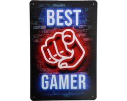 Best Gamer - Metalen wandbord - Game decoratie - Wandborden – Gaming - Tekstbord - Game room led - Metal sign - Gaming decoratie - 20 x 30cm - Cave & Garden