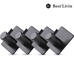 Best Livin | Zelfklevende Handdoekhaakjes – Set van 4 – RVS Zwart – Zonder Boren – Supersterke Plakstrip – Ideaal voor Badkamer & Keuken