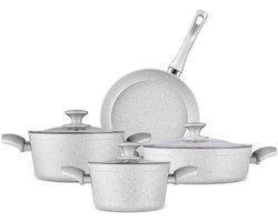 BEST SELLER– 20% Korting – BASOO BIOGRANIET 4-Delige Inductie Pannenset – Duurzaam, Krasbestendig & Stijlvol – Wit