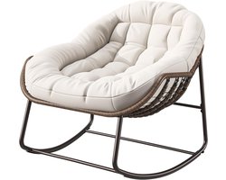 BestAlice Outdoor Rattan Rocking Chairs, Large Indoor Outdoor Chair, Comfortable and Thick Rocking Chairs, Modern Leisure Rocking Chair, Suitable for Adults (Beige)