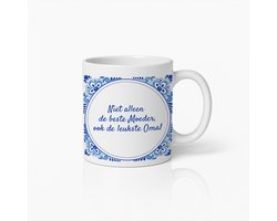 Beste Moeder en Leukste Oma Mok 330ml – Nederlandse Tegelstijl Koffiebeker met Hartverwarmende Tekst – Perfect Cadeau voor Moeders en Grootmoeders