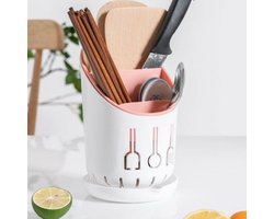 Bestek Afdruiprek - Bestekhouder met 3 Compartimenten - Roze/Wit