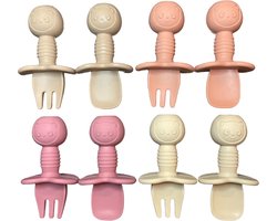 Bestek Baby | Bestekset 8-delig | Siliconen | Taupe | Beige | Roest | Roze | Kind | Peuter | Baby