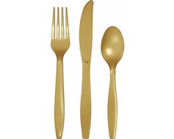 Bestek kunststof - goud - 24x delig - herbruikbaar - bbq/verjaardag - mes/vork/lepel