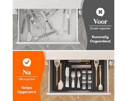 Bestek Lade Organisator, Uitbreidbare Bestekbak voor Keukenlade, Verstelbare Houder voor Keukengerei en Zilverwerk, Plastic Besteklepels Vorken Messen Houder Opbergvak, XL, Zwart