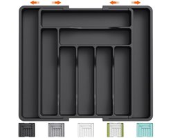 Bestek Lade Organisator, Uitbreidbare Bestekbak voor Keukenlade, Verstelbare Houder voor Keukengerei en Zilverwerk, Plastic Besteklepels Vorken Messen Houder Opbergvak, Groot, Zwart