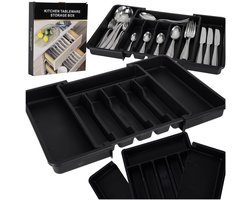Bestek Organizer Lade - Uitschuifbare Bestekbak - Verstelbare Lade Organizer 33-56,5 cm - 8 Vakken - Bestekindeler voor Keukenlade - Zwart - Kunststof Bestekhouder