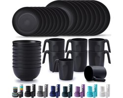 Bestek Sets - 32 Stuks Onbreekbaar - Herbruikbaar - Lichtgewicht - Borden - Mokken - Schalen - Gemakkelijk Te Dragen - Schoon Te Maken - Magnetron Veilig - BPA Vrij Service Voor 8