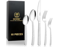 Bestek voor 12 personen, roestvrij staal, hoogglans gepolijste keukenhulpset, vorken, lepels en messen, besteksets voor huis/keuken/restaurant/hotel, vaatwasmachinebestendig