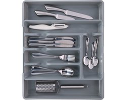 Bestekbak - 2x stuks - uitschuifbaar - bestekhouder - grijs - 44 x 36 cm - 5 tot 7 vakken