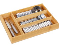 bestekbak bamboe - 4 vakken - 5 x 26 x 35,5 cm - klein - bestek organizer keukenlade