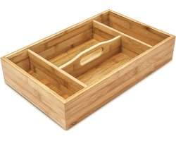 bestekbak bamboe - 4 vakken - met handvat - 7 x 37 x 23 cm
