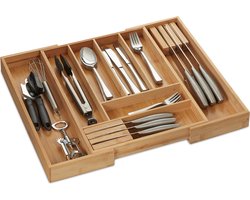 bestekbak bamboe - uitschuifbaar - 32 - 52 cm breed - 2 messenhouders