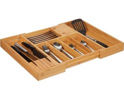 bestekbak bamboe - uitschuifbaar - 33 - 56 cm breed - met 5 - 7 vakken