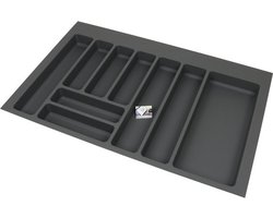 Bestekbak kunststof met antislipbodem - antraciet - 83-78.5x53-46 cm - 9 vakken - bestekhouder/bestekorganizer