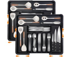 Bestekbak voor laden, organizer voor keuken en keuken, organizer, lade, royale bestekbak met lade-inzetstuk, keuken, bestekbak (2 x zuiver zwart)
