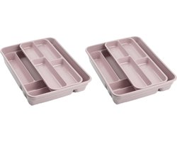 Bestekbak/bestekhouder roze 40 x 30 x 7 cm - 2 lagen - Keuken opberg accessoires