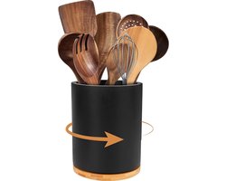 Bestekbakken - Bestekhouder - Draaibare Bestekhouder van Bamboe - Zwart 360° Draaibaar 18.5cm - Voor Keuken, Kantoor & Make-up