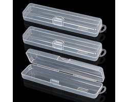 Bestekbox voor onderweg - Bestekhouder set - Reizen en school - Transparant zicht - 3 stuks 20cm - Wit