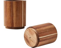 Bestekhouder - Bestekrek - Draaibare bestekbak - Keuken organizer - 360° draaibaar - Acaciahout - Cilindrisch - Voor aanrecht - Landelijke keuken decoratie - Voor keukengerei - Bruin