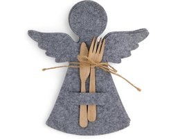 Bestekhouder Engelen - Set van 4 - Feestelijke Tafel - Hoogwaardig Vilt - 20 x 22 cm - Grijs