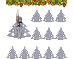 Bestekhouder Kerstboom - Bestekzakken Vilt - Kersttafel Decoratie - Grijze Kerstboom Vorm - 12 Stuks - Grijs