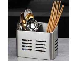 Bestekhouder met Afdruiprek – 2-vaks Afwasmand – Hangende Keuken Organizer voor Lepels, Vorken, Messen & Stokjes – Sneldrogend Afwasrek